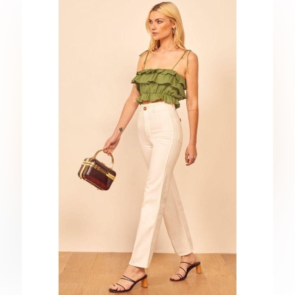 Reformation Ruskin Linen Top Size XS Green - Picture 7 of 9